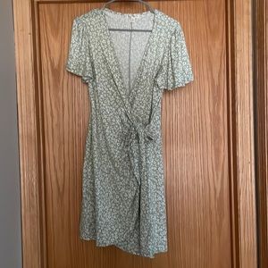 Adorable green and white knit wrap dress!